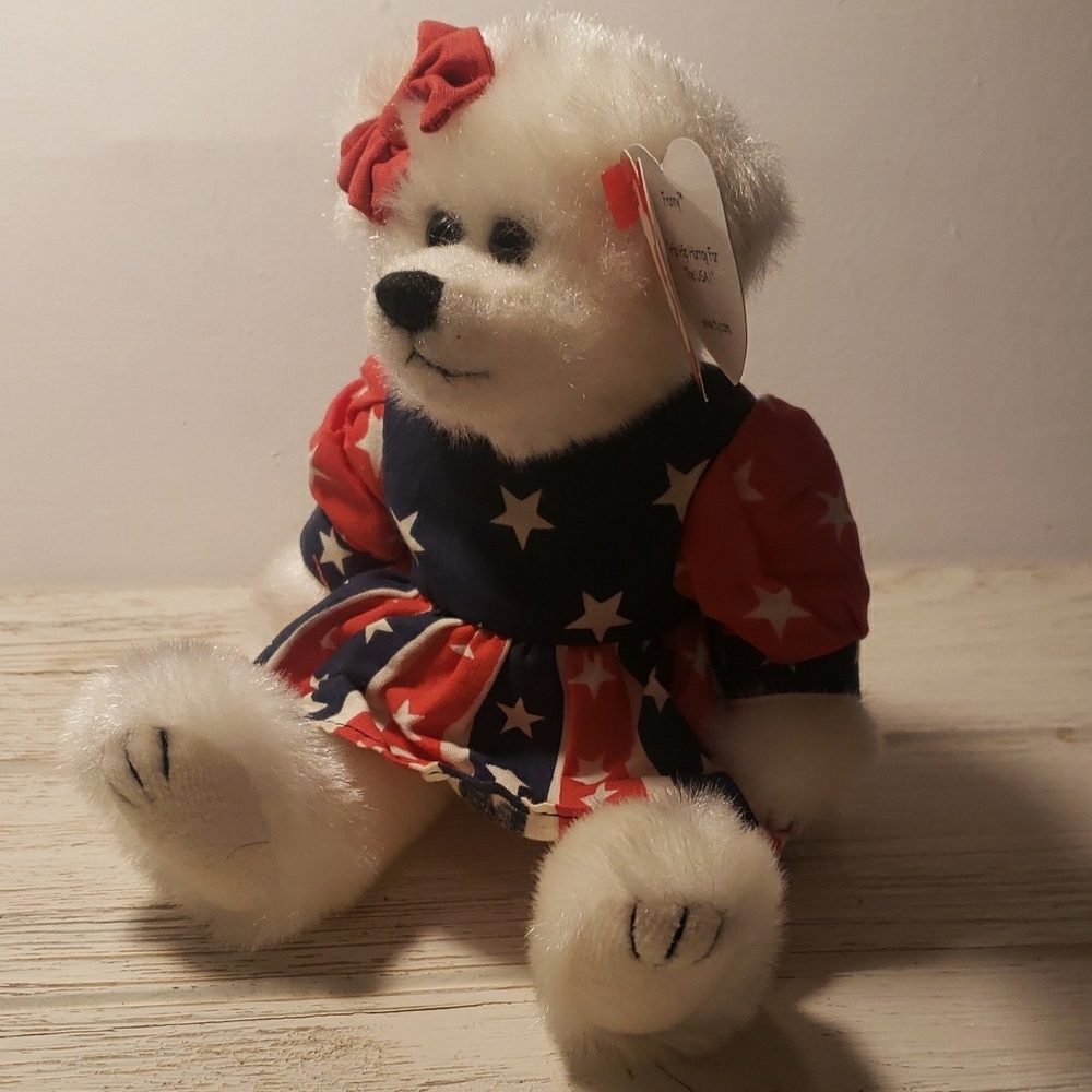 Ty Attic Treasures Collection 8" Americana Jointed Bear "Franny" Fuzzy White